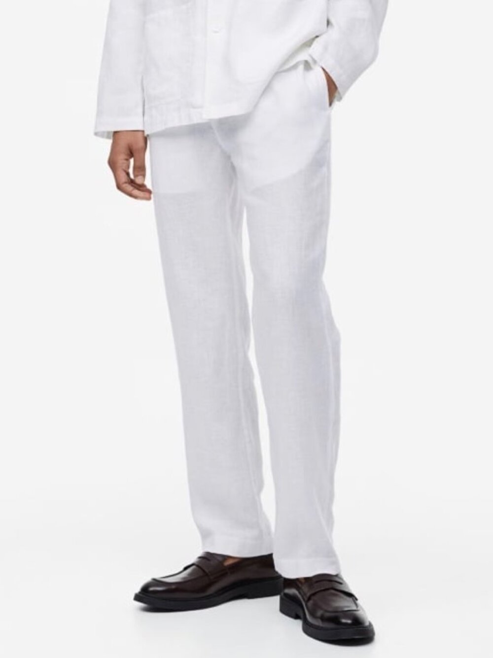 H&M White 100% Linen Trousers Straight Leg Pants Size 33 Suit Trousers